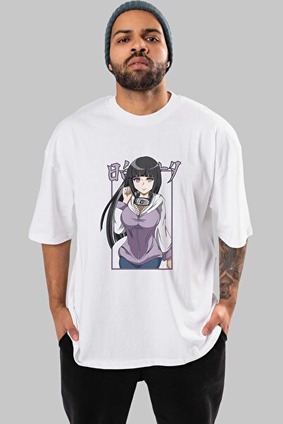 Ankhises Tricou alb oversize cu imprimeu în față anime Hinata NARUTO Bărbați ...