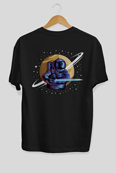 Ankhises Astro Knight Back Štampano Crna Oversize kroj T-shirt Unisex Muškarc...