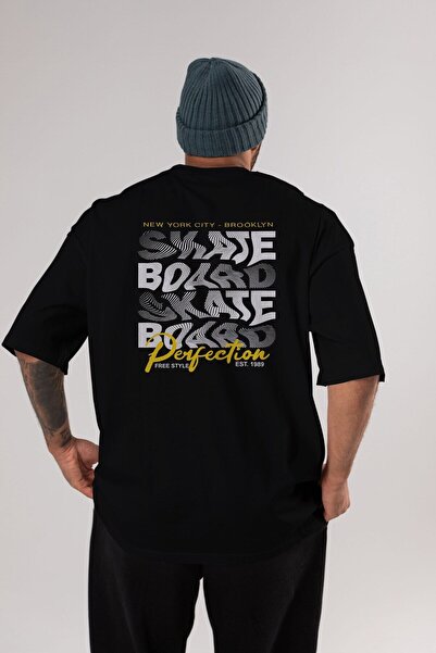 Ankhises Skejtbord savršenstvo zadnji Štampano crni Oversize kroj T-shirt uni...