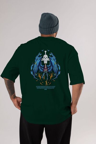 Ankhises Marco Anime Sa deznom Emerald Green Oversize kroj Pamuk T-shirt - Mu...