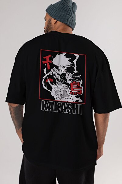 KAKASHI HATAKE NARUTO Anime Back Printed Black Oversize T-shirt Men Women