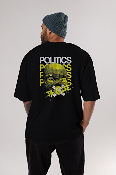 Ankhises Politika je laž Nazad Štampano Crna Oversize kroj T-shirt Unisex Muš...