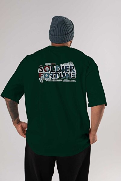 Ankhises Soldier Fortune Back Štampano Emerald Green Oversize kroj T-shirt Mu...