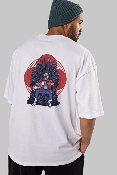 Ankhises Igra budućnosti Leđa Štampano Bela Oversize kroj T-shirt Unisex Mušk...