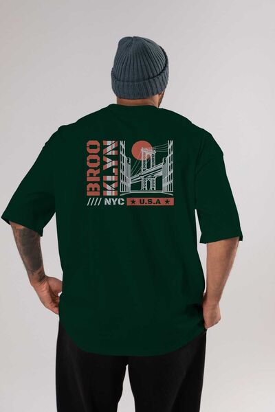 Ankhises Brooklyn Back Štampano Emerald Green Oversize kroj T-shirt Unisex Mu...