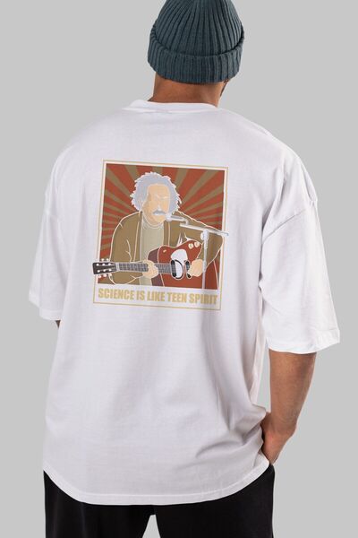 Ankhises Kurt Einstein Leđa Štampano Bela Oversize kroj T-shirt Unisex Muškar...