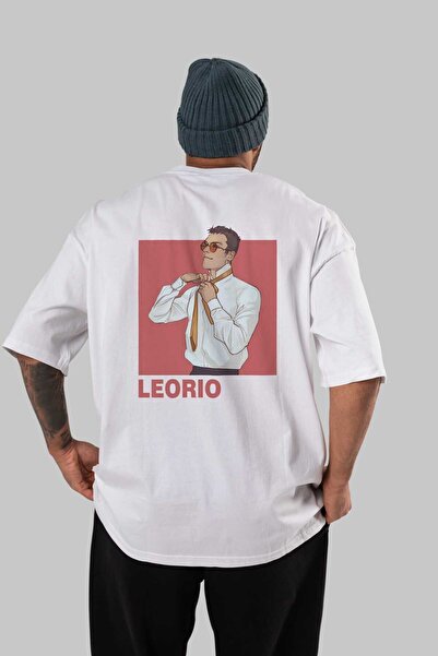Ankhises Leorio Paladiknight 5 Anime Leđa Štampano Bela Oversize kroj T-shirt...