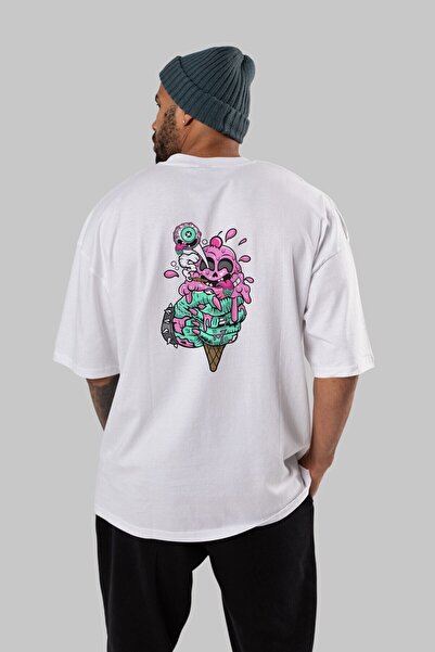 Ankhises Sladoled Zombie Leđa Štampano Bela Oversize kroj T-shirt Unisex Mušk...