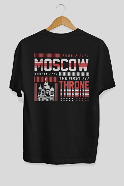 Ankhises Moskva Leđa Štampano Crna Oversize kroj T-shirt Unisex Muškarci Žene...