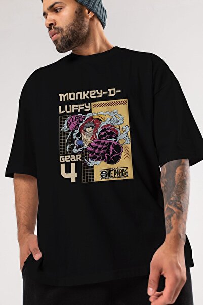 Ankhises Monkey D Luffy Front Štampano Crna Oversize kroj T-shirt Unisex Mušk...