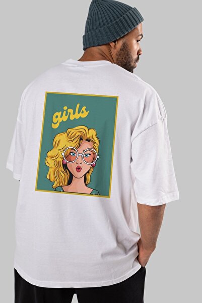 Ankhises Žute devojke retro leđa Štampano bela Oversize kroj T-shirt muškarci...