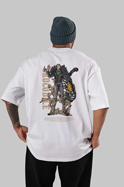 Ankhises Krokodil Anime Leđa Štampano Bela Oversize kroj T-shirt 100% pamuk M...