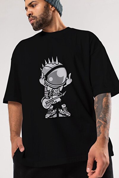 Ankhises Astronaut Punk Rock Front Štampano Crna Oversize kroj T-shirt Unisex...