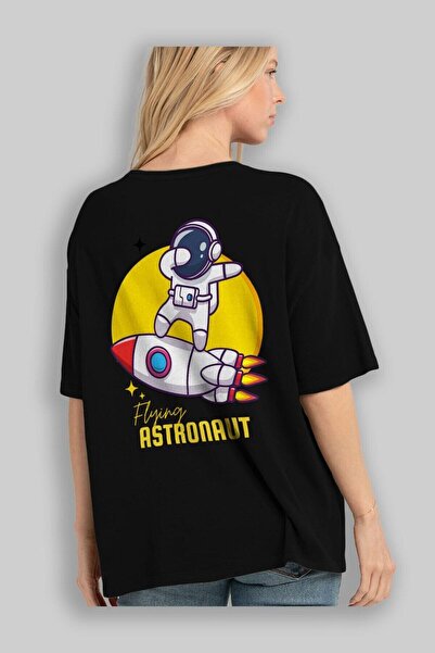 Ankhises Leteći astronaut napisan nazad Štampano crno Oversize kroj T-shirt m...