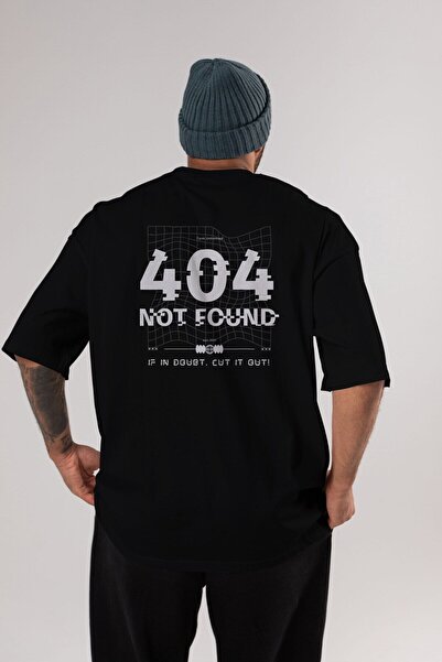 Ankhises 404 Not Found Back Printed Μαύρο Oversize Ανδρική γυναικεία λαιμόκοψη