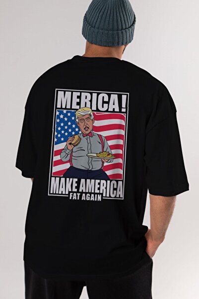 Ankhises Trump Burger Back Štampano Crna Oversize kroj T-shirt Unisex Muškarc...