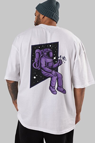 Ankhises Astronaut drži crnu leđa Štampano belu Oversize kroj T-shirt unisex ...
