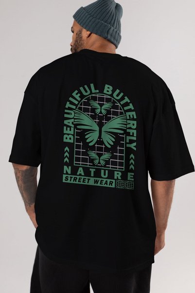 Ankhises Prelepi leptir leđa Štampano crna Oversize kroj T-shirt unisex muška...