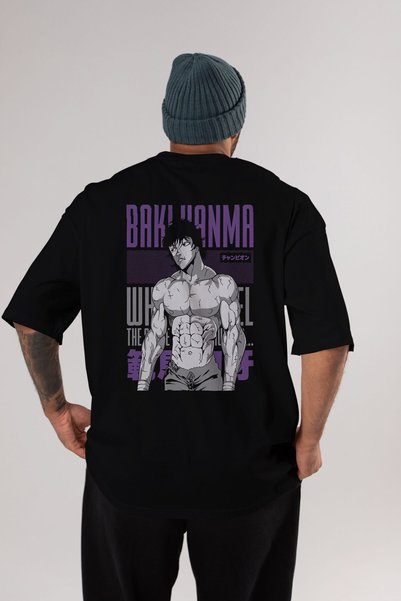 Ankhises BAKI HANMA (2) Anime Back Printed Black Oversize t-shirt Men Women