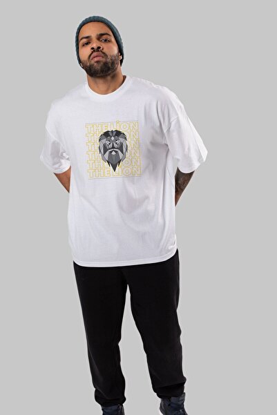 Ankhises Muškarci Žene Beli Oversize kroj T-shirt - okrugla kragna, Prednja s...