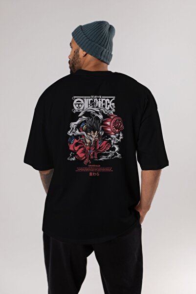 Ankhises One Piece Snakeman Anime Πίσω εμπριμέ μαύρο μπλουζάκι Oversize Ανδρι...
