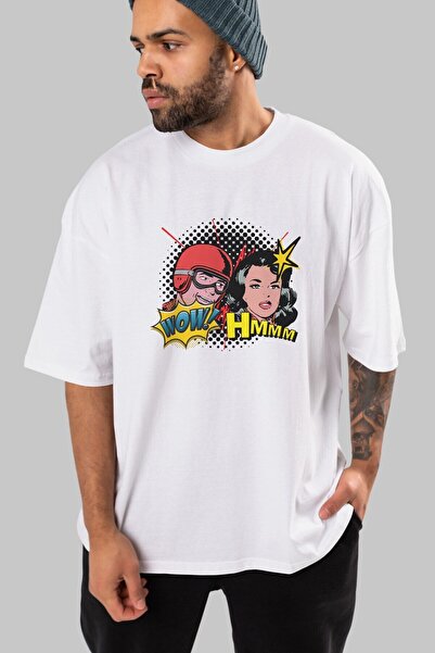 Ankhises Komični Wow Napisano na prednjoj strani Štampano Beli Oversize kroj ...