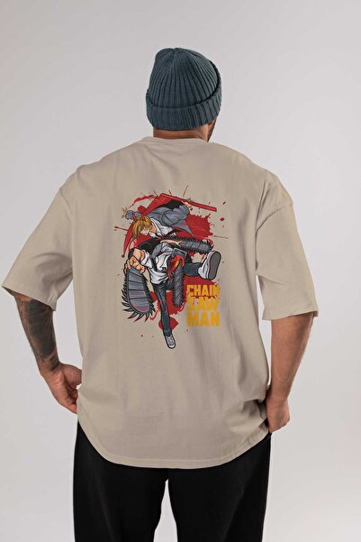 Ankhises DENJI i POWER Anime Arka Štampano Bež Oversize kroj T-shirt 100% pam...