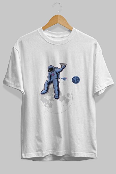 Ankhises Astro Missing Earth Front Štampano Bela Oversize kroj T-shirt Unisex...