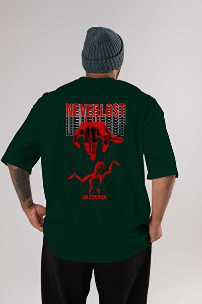 Ankhises Neverlost on Control Back Štampano Emerald Green Oversize kroj T-shi...