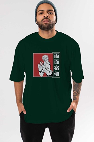 Ankhises Sukuna Ryoumen 2 Anime Front Printed Emerald Green Oversized t-shirt...