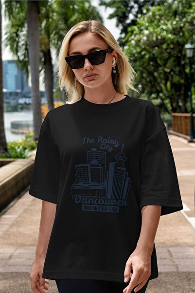 Ankhises Vancouver Front Štampano Crna Oversize kroj T-shirt Unisex Muškarci ...