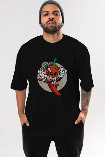 Ankhises Chili Monster Front Štampano Crna Oversize kroj T-shirt Unisex Muška...