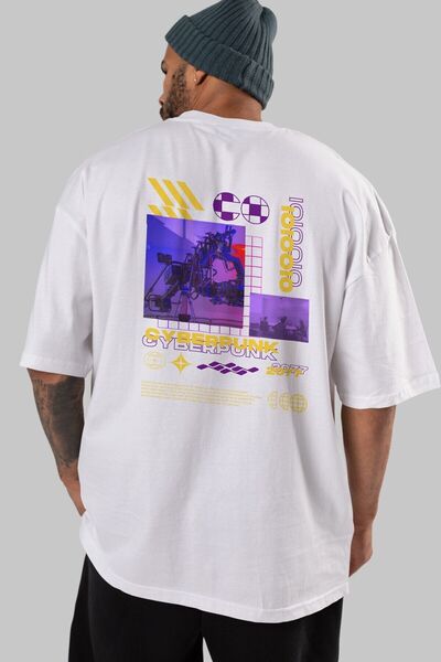 Ankhises Ανδρικό γυναικείο μπλουζάκι με λαιμόκοψη λευκό υπερμεγέθη - Cyberpun...