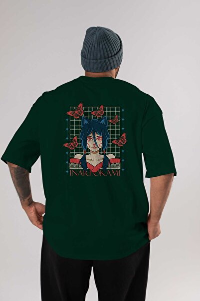 Ankhises Emerald Green Oversize kroj Unisex T-shirt - Inariokami okrugla kragna