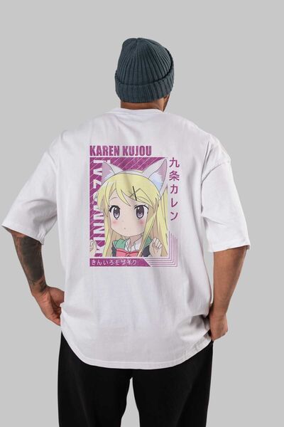 Ankhises Karen Kujou 4 Anime Leđa Štampano Bela Oversize kroj T-shirt 100% pa...
