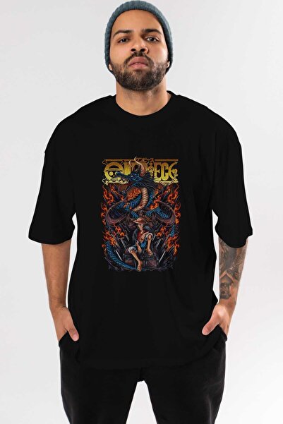 Ankhises MONKEY D. LUFFY-ONE PIECE Anime Front Štampano Crna Oversize kroj T-...