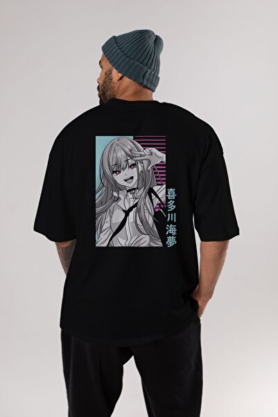 Ankhises Marin Kitagawa 1 Anime Arka Baskılı Siyah Oversize t-shirt Erkek Kadın