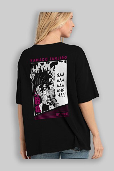 Ankhises TANJIRO KAMADO 3 Anime Leđa Štampano Crna Oversize kroj T-shirt Mušk...