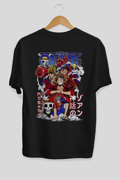 Ankhises MONKEY D. LUFF-ONE PIECE 2 Anime Back Printed Black Oversize t-shirt Men Women