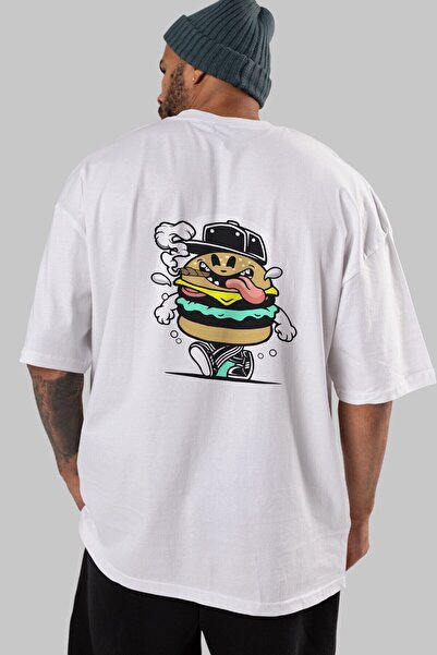 Ankhises Burger Guy Back Štampano Bela Oversize kroj T-shirt Unisex Muškarci ...