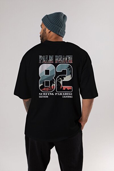 Ankhises Palm Beach 82 Leđa Štampano Crna Oversize kroj T-shirt Unisex Muškar...