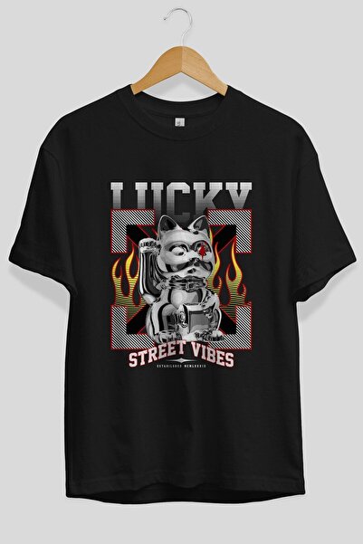 Ankhises Lucky Street Vibes Front Štampano Crna Oversize kroj T-shirt Unisex ...