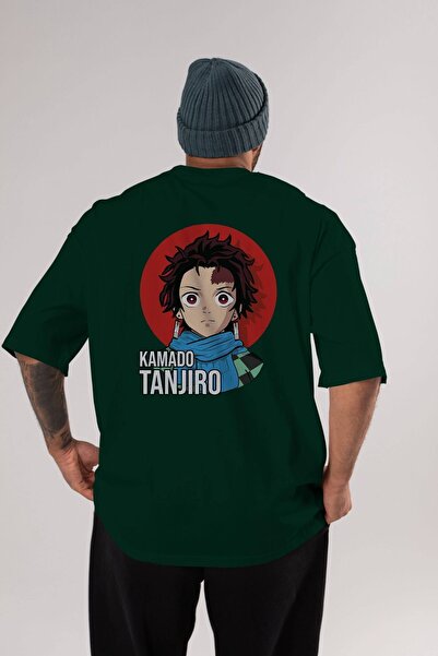 Ankhises TANJIRO KAMADO Anime Back Štampano Emerald Green Oversize kroj T-shi...
