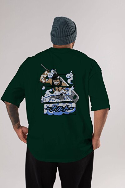 Ankhises zabuza momochi Anime Back Štampano Emerald Green Oversize kroj T-shi...