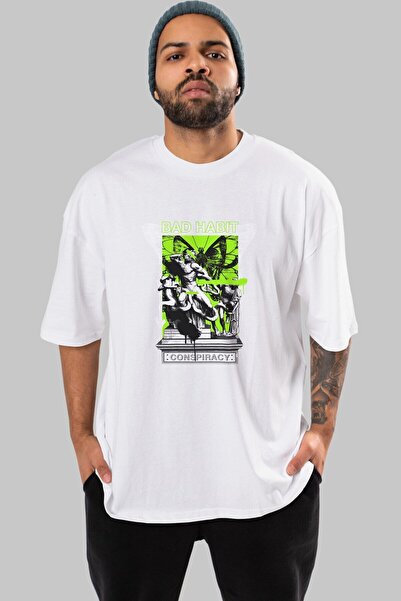 Ankhises Bad Habit Front Štampano Bela Oversize kroj T-shirt Unisex Muškarci ...