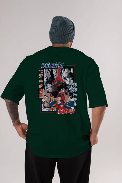 Ankhises VEGETA VS GOKU Anime Back Štampano Emerald Green Oversize kroj T-shi...