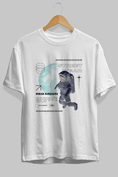 Ankhises Red Moon Streetwear Prednja strana Štampano Bela Oversize kroj T-shi...
