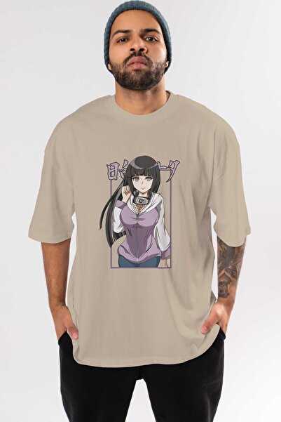Ankhises Hinata NARUTO Anime Μπλουζάκι με στάμπα μπροστά σε μπεζ χρώμα Oversi...