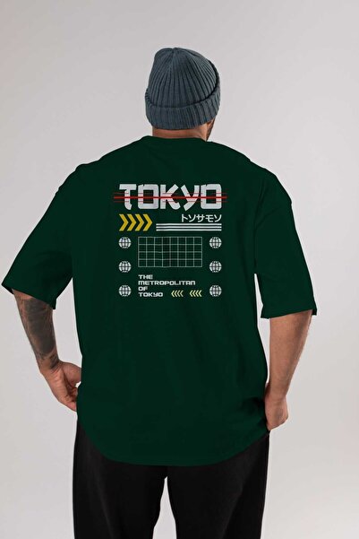 Ankhises Metropolitan Tokyo Back Štampano Emerald Green Oversize kroj T-shirt...