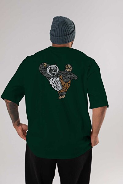 Ankhises Warrior Panda Back Štampano Emerald Green Oversize kroj T-shirt Mušk...